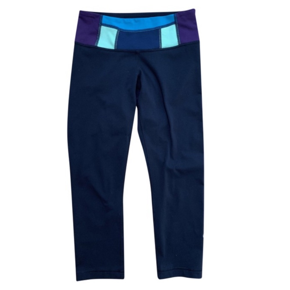 Lululemon Black Purple Wunder Under Color Block Capri Leggings Pants